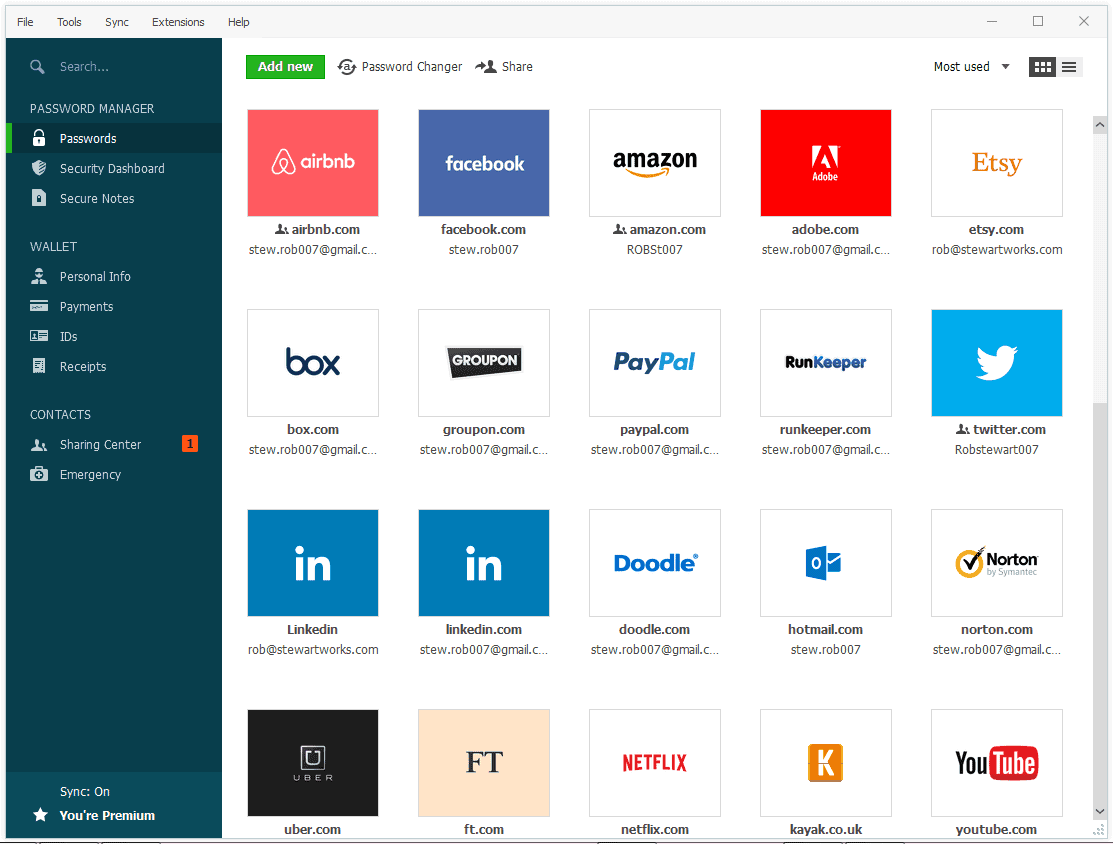 uživatelské prostředí Dashlane