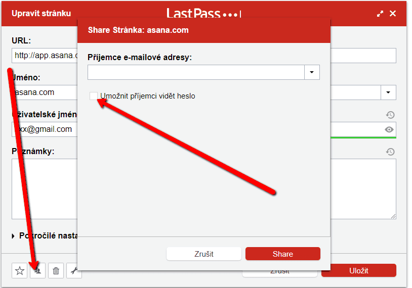 LastPass sdílení hesel