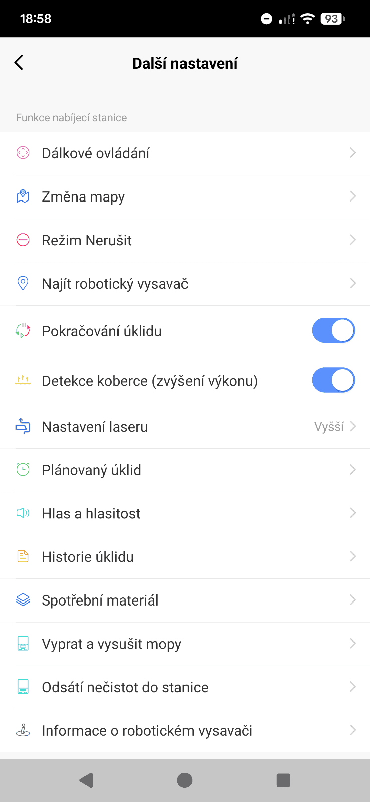 aplikace tesla menu