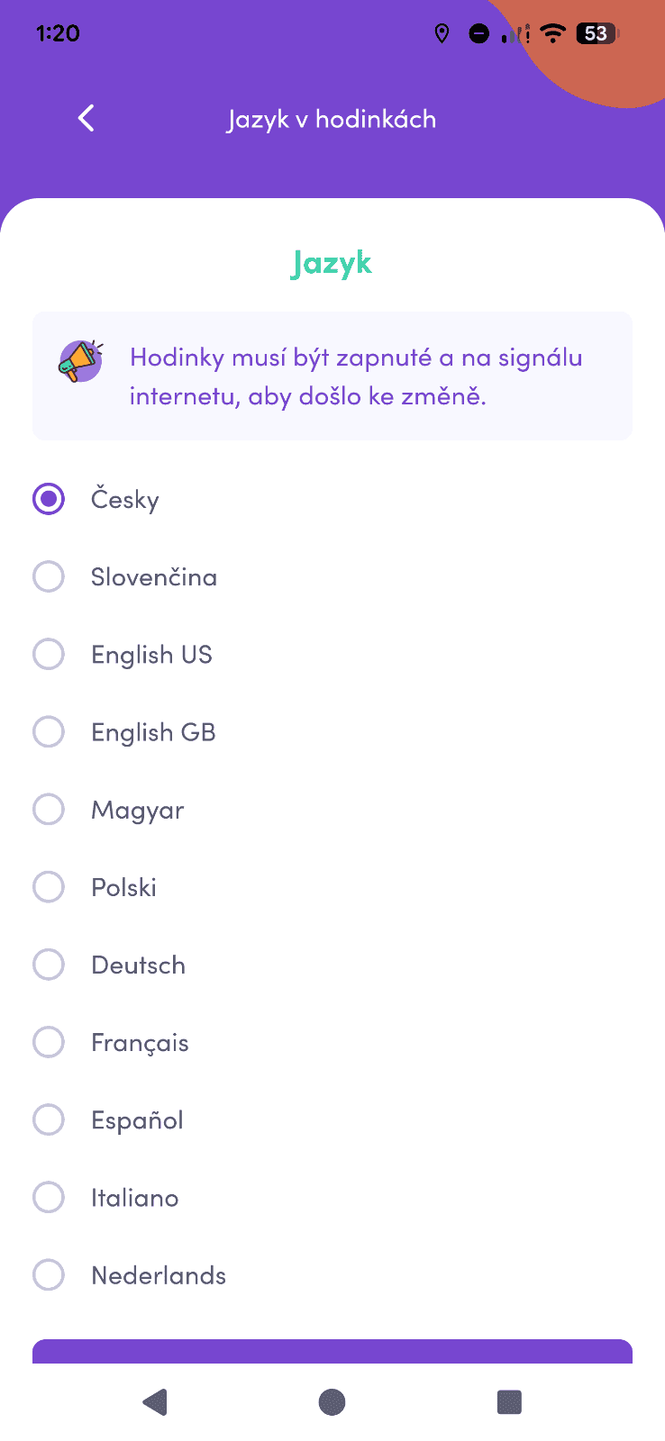 Kloki Star aplikace jazyk