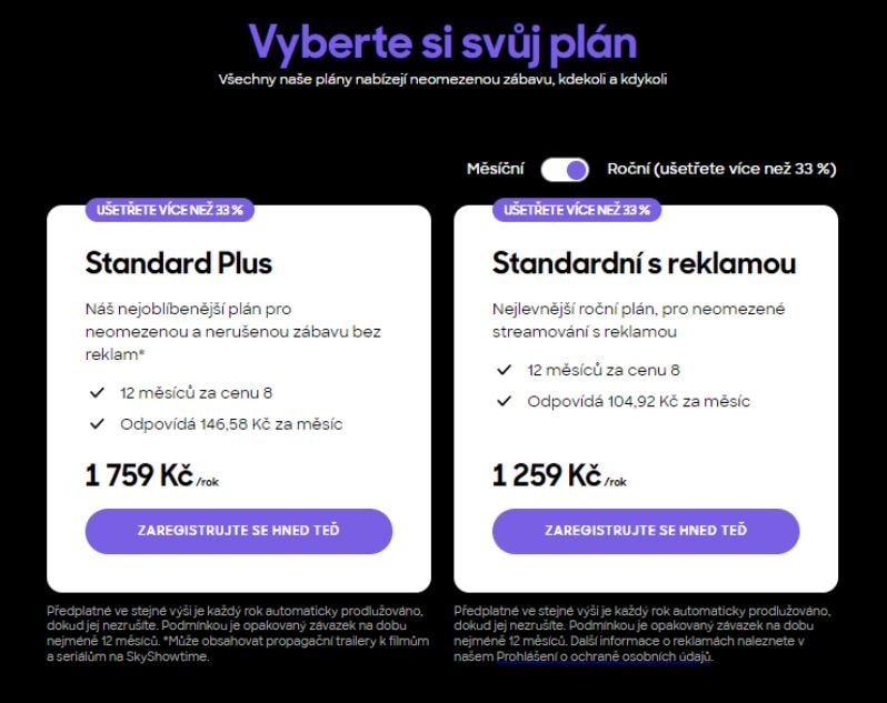 cena předplatné skyshowtime