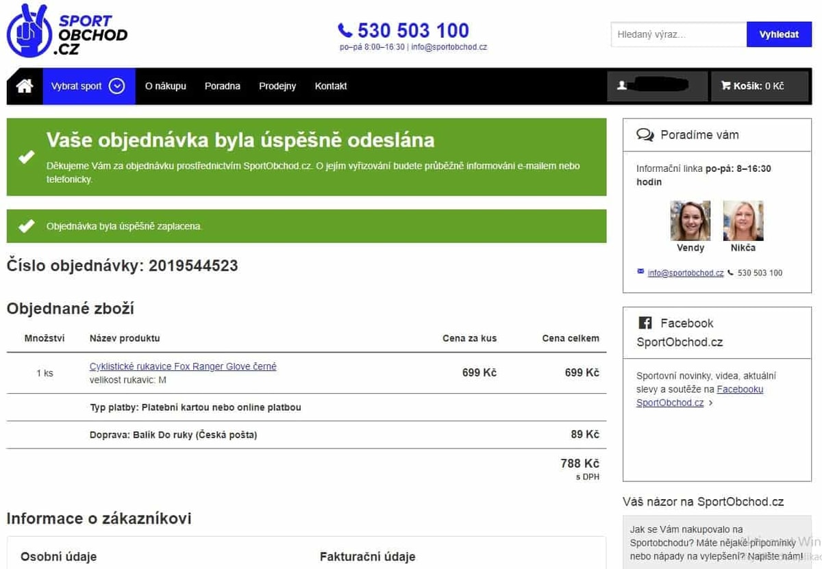 sportobchod.cz - eshop - objednávka