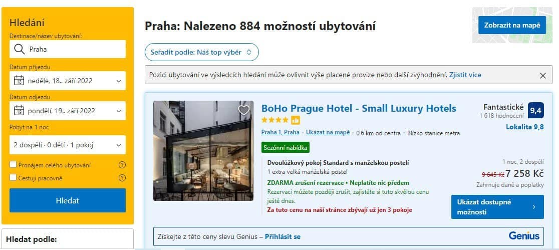 Hledání ubytování online na Booking.com je snadné.
