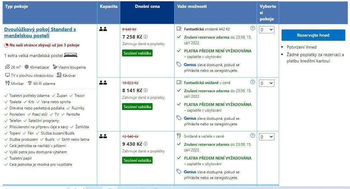 Hodnocení rezervace pobytu na Booking.com.
