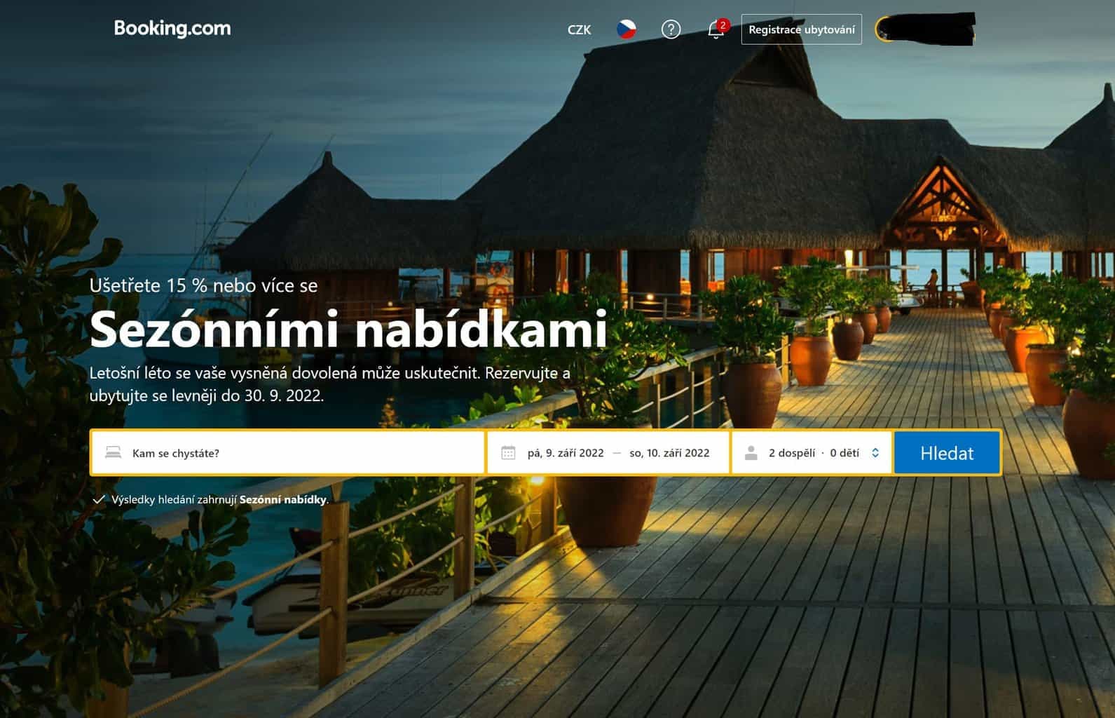 Vyhledávání a nabídka služeb Booking